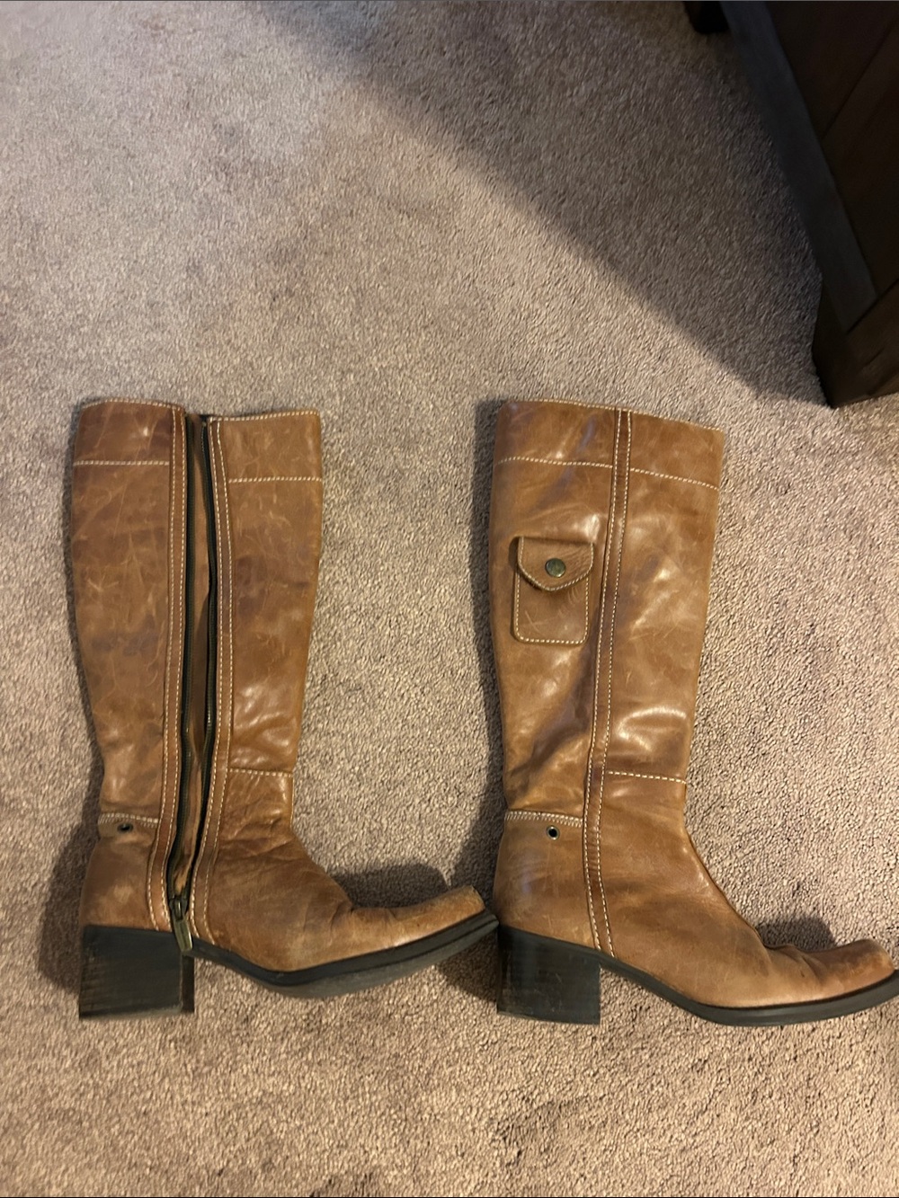 Women’s Tall Brown Leather Zip Riding Boots - Picture 3 of 7